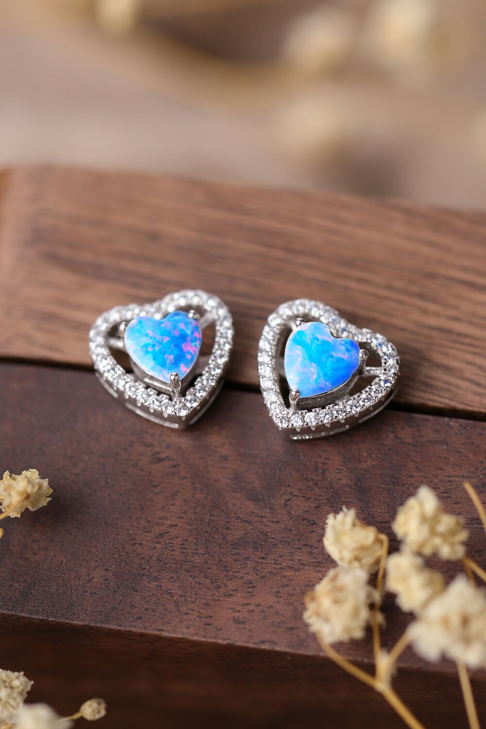 Opal Hjerte Sølv Studs