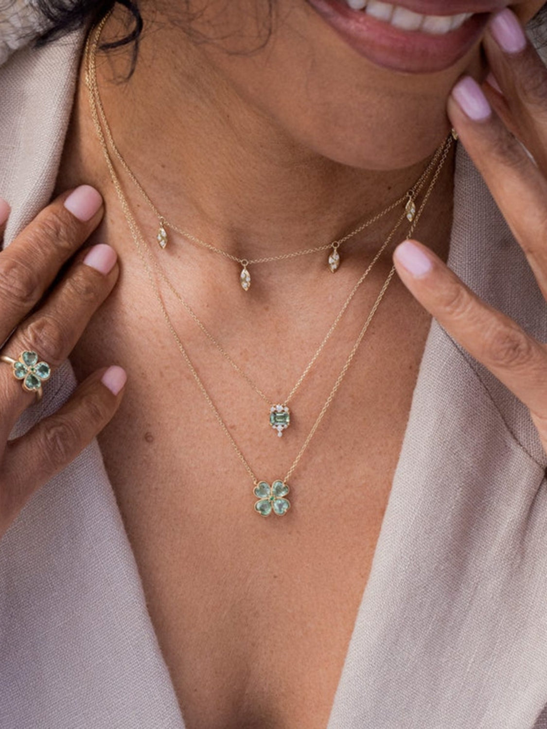 Zircon Clover Steel Necklace