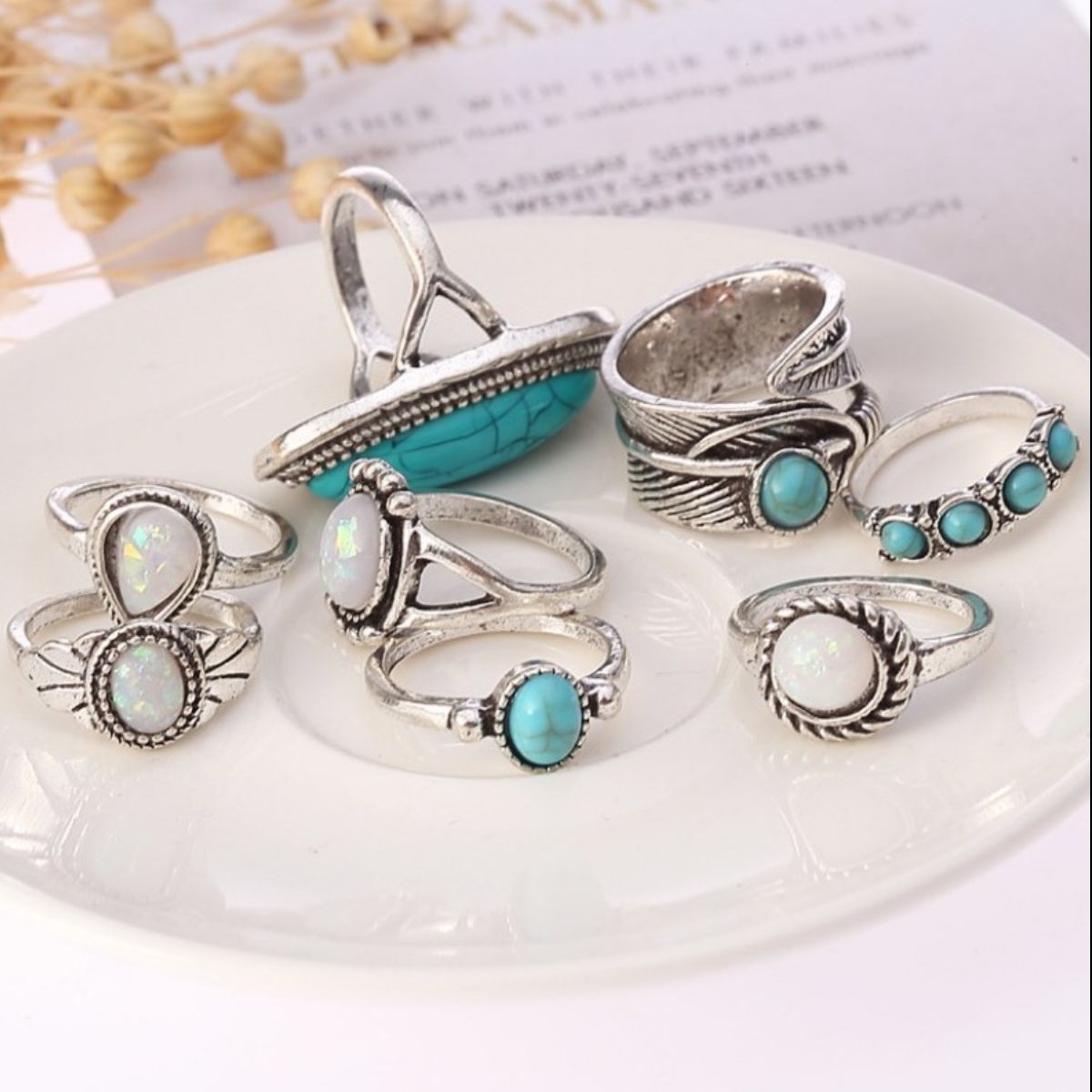 Set da 8 anelli turchese