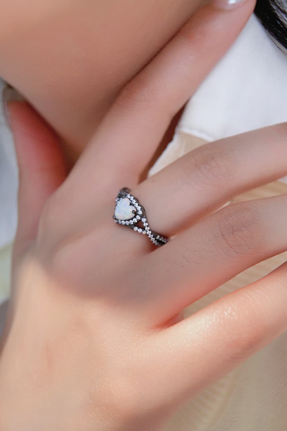 Sort Guld Opal Hjerte Ring