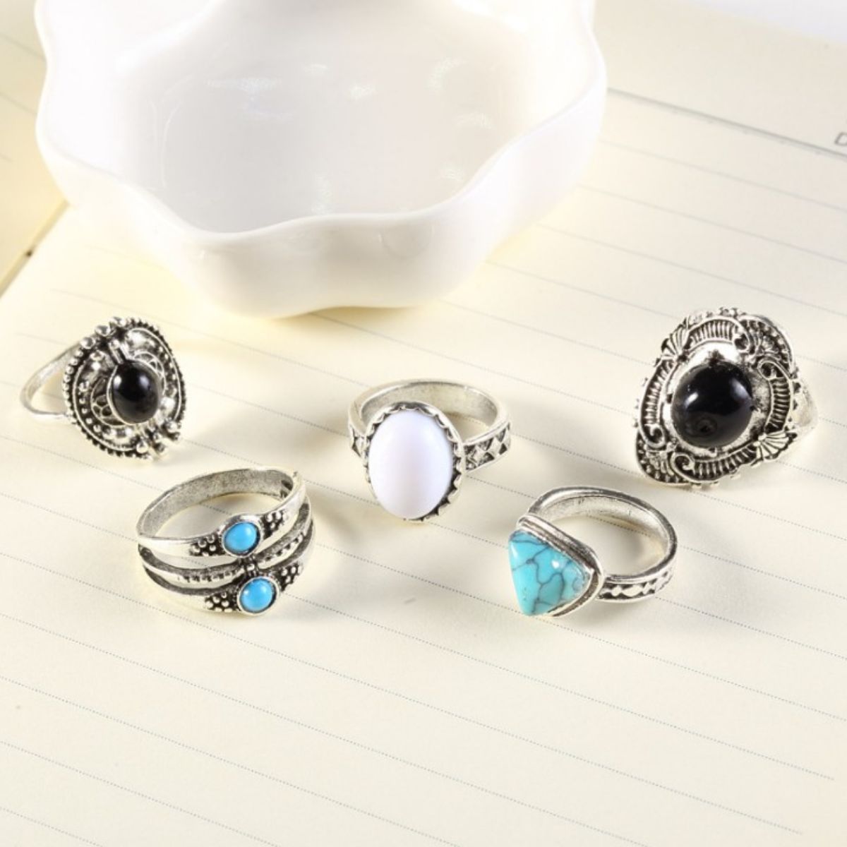 Turquoise multi-ring collectie