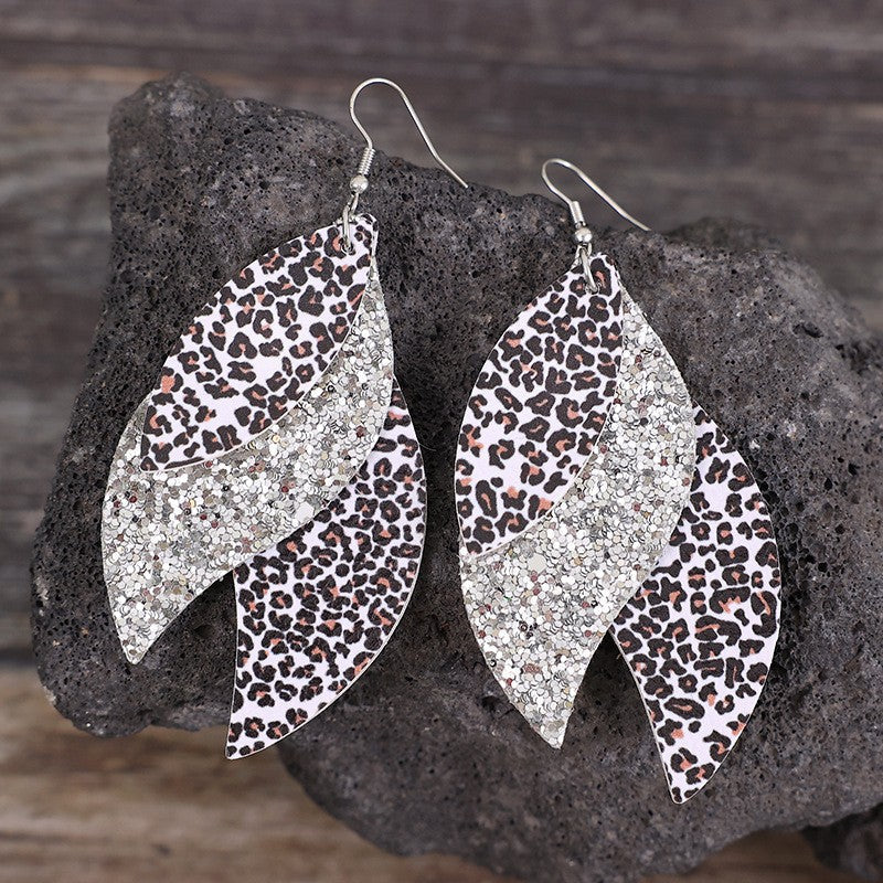 Leopard Print Leaf Earrings