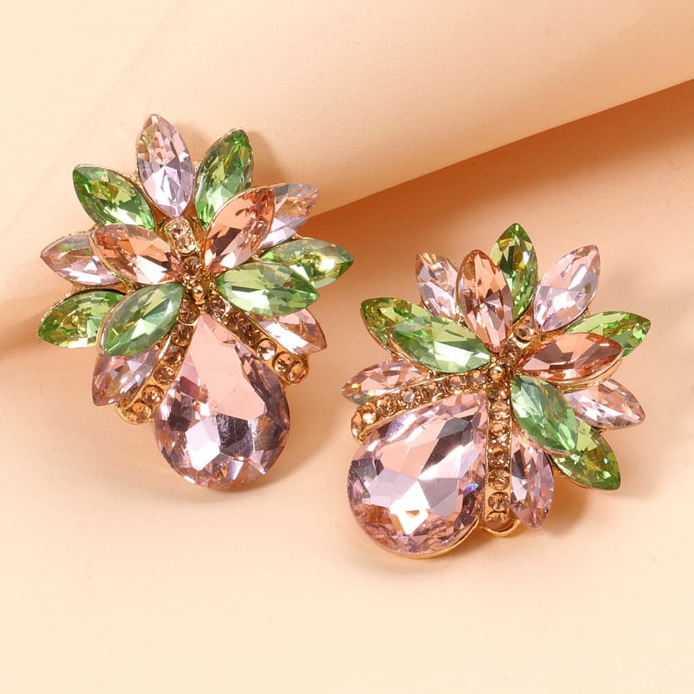 Pendientes de piedra de vidrio con diseño floral