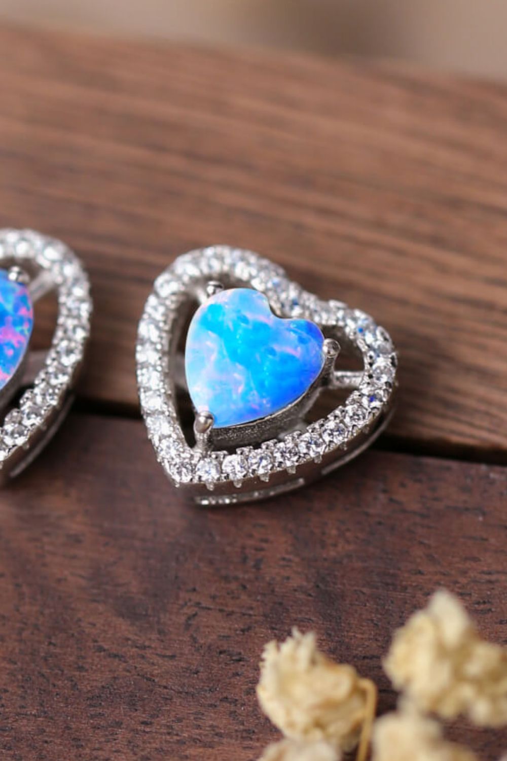 Opal Hjerte Sølv Studs