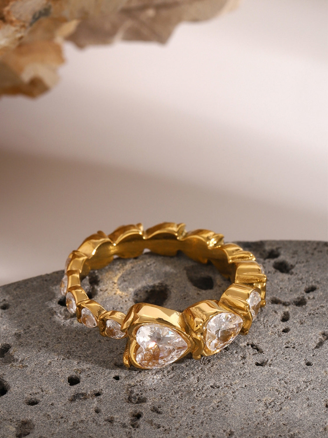 Rhinestone hjerte stål ring