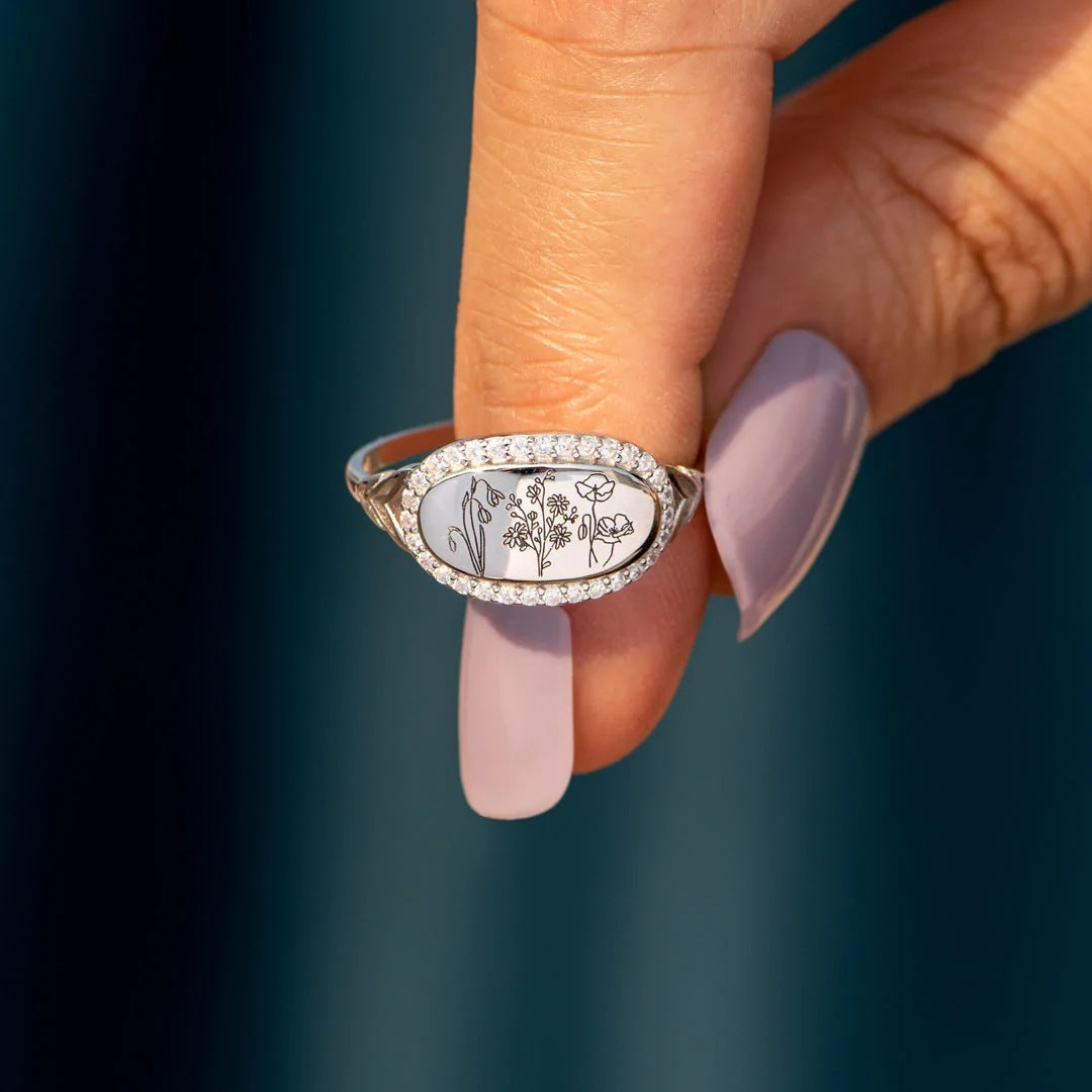 Anello in Zircone con Resina Epossidica Floreale