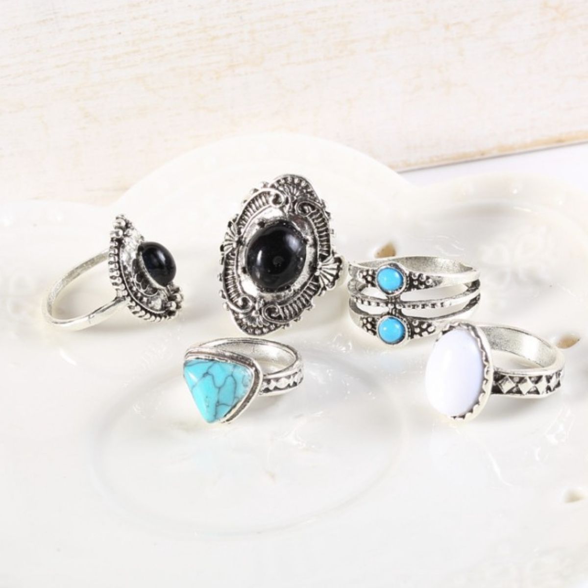 Turquoise multi-ring collectie