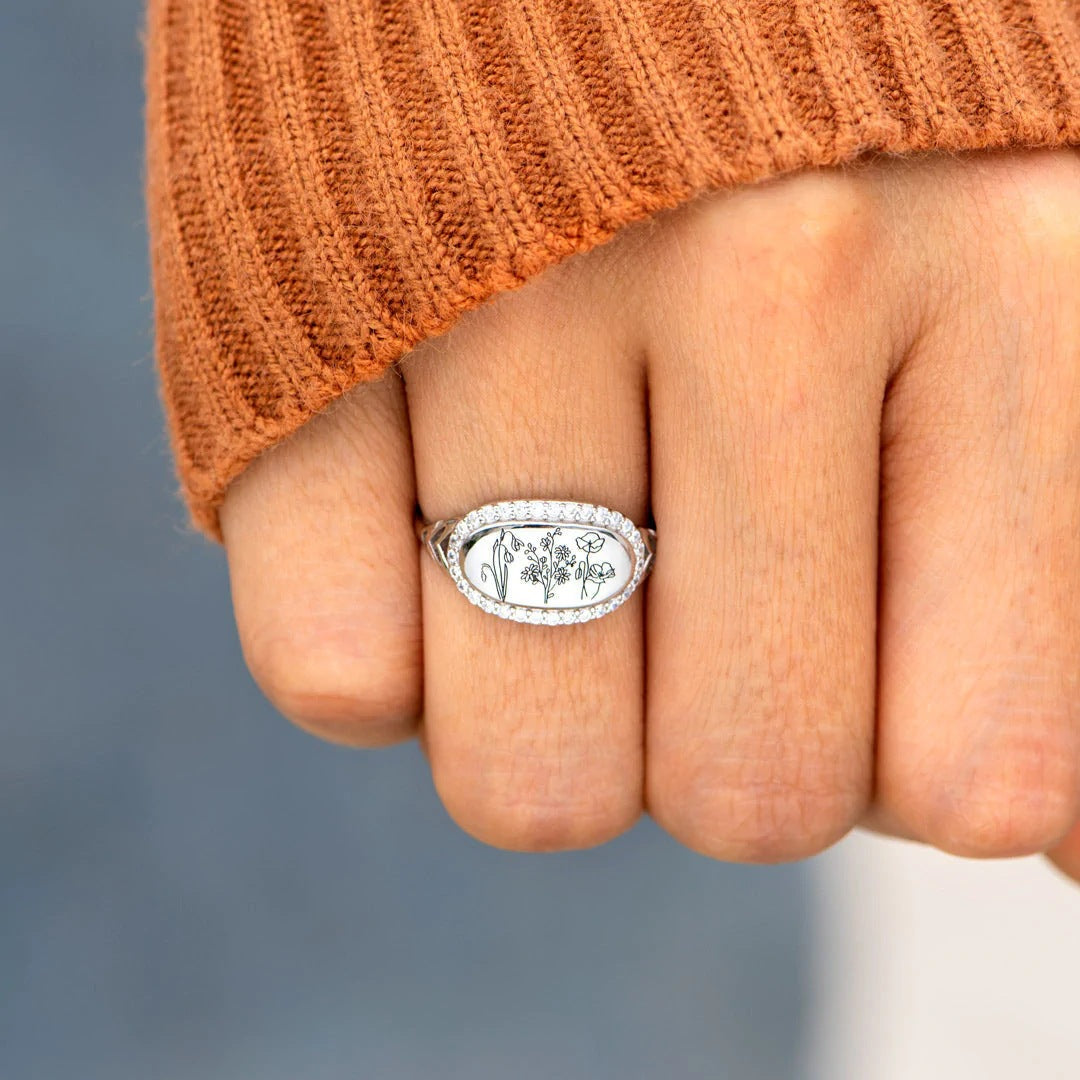 Anello in Zircone con Resina Epossidica Floreale