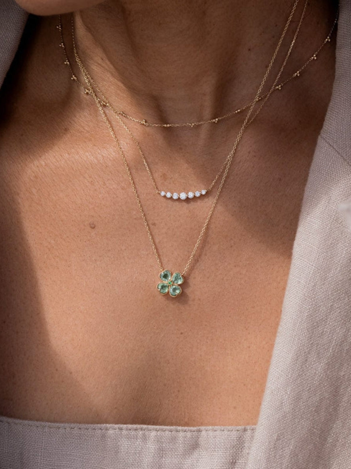 Zircon Clover Steel Necklace