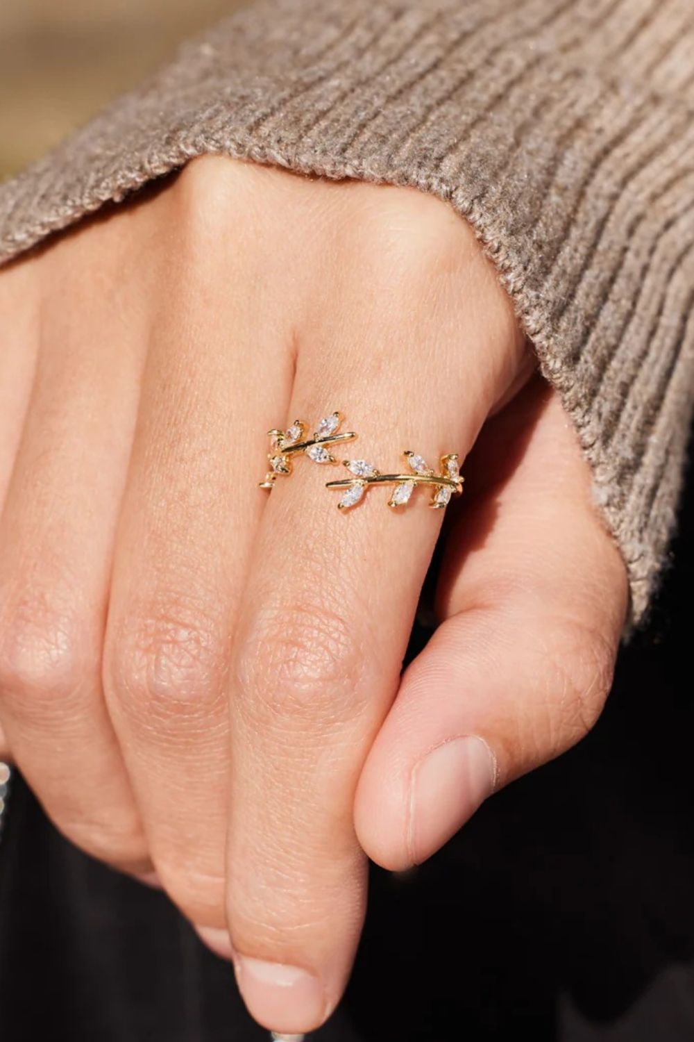 Anello aperto Foglia d'argento