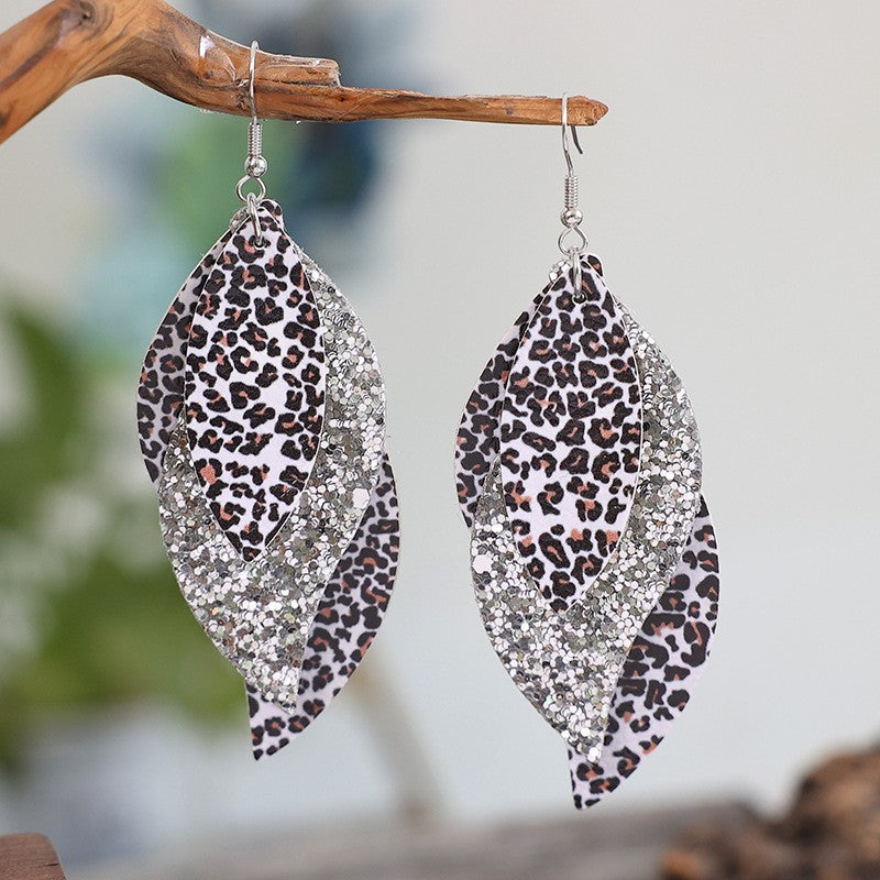 Leopard Print Leaf Earrings