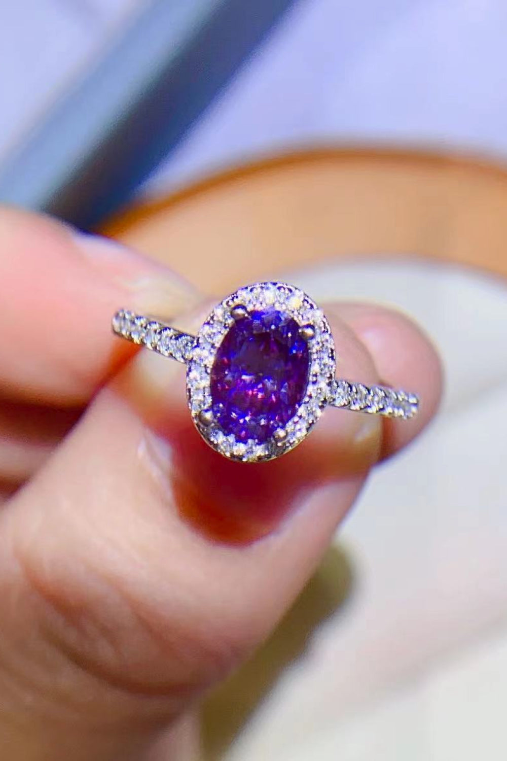 Paarse Moissanite Zilveren Ring