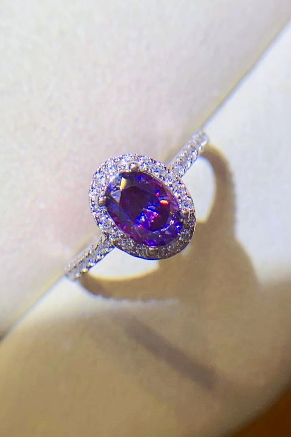 Paarse Moissanite Zilveren Ring