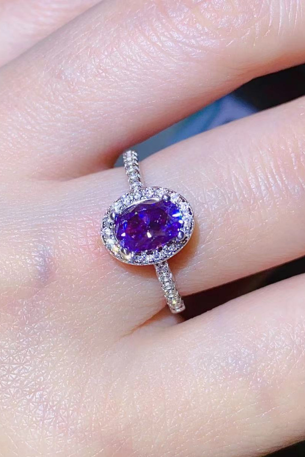 Paarse Moissanite Zilveren Ring