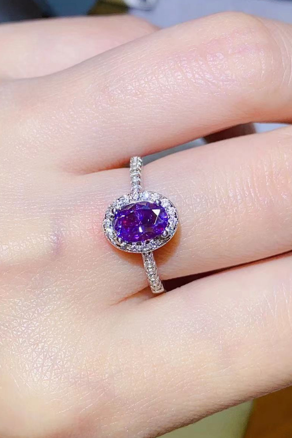 Paarse Moissanite Zilveren Ring