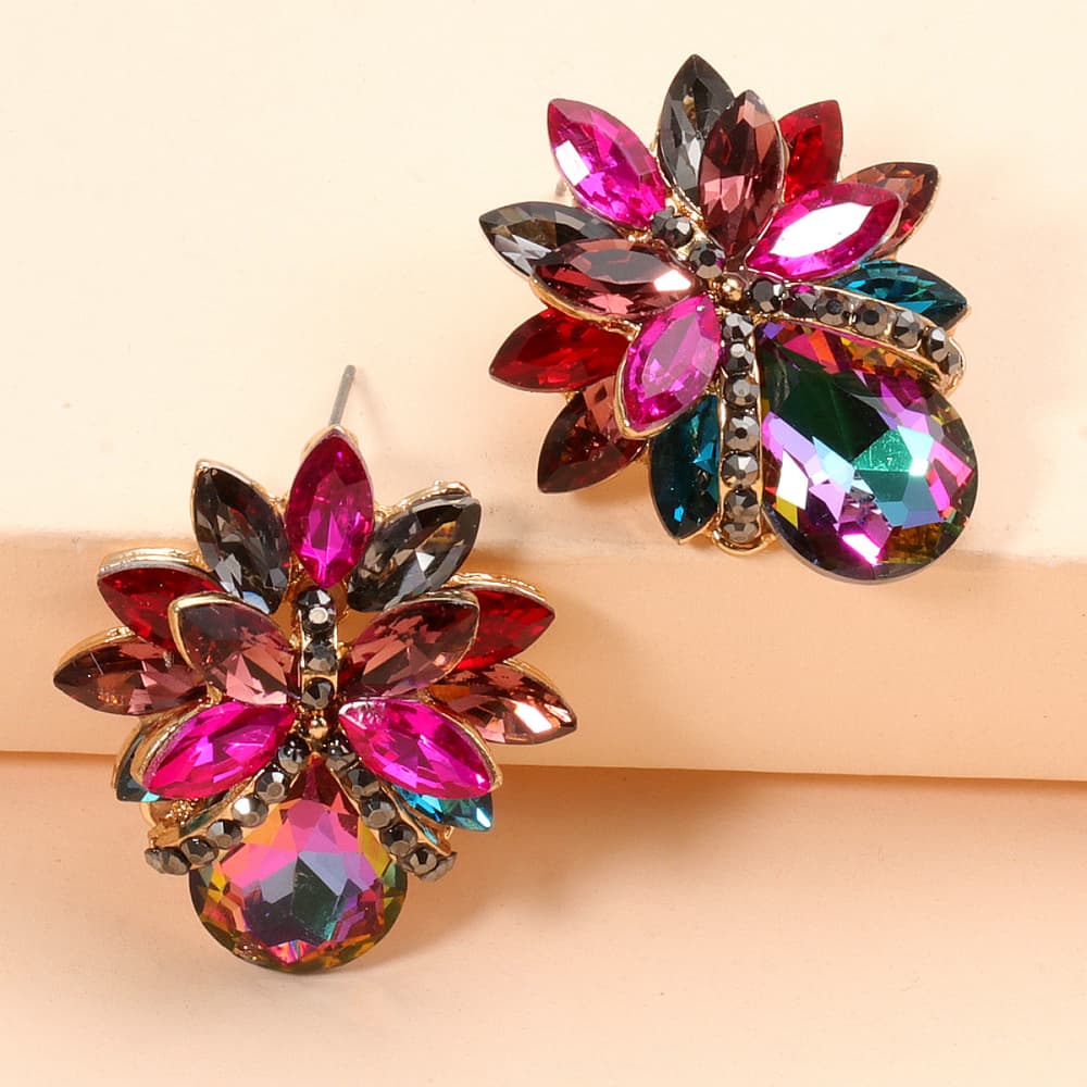 Pendientes de piedra de vidrio con diseño floral