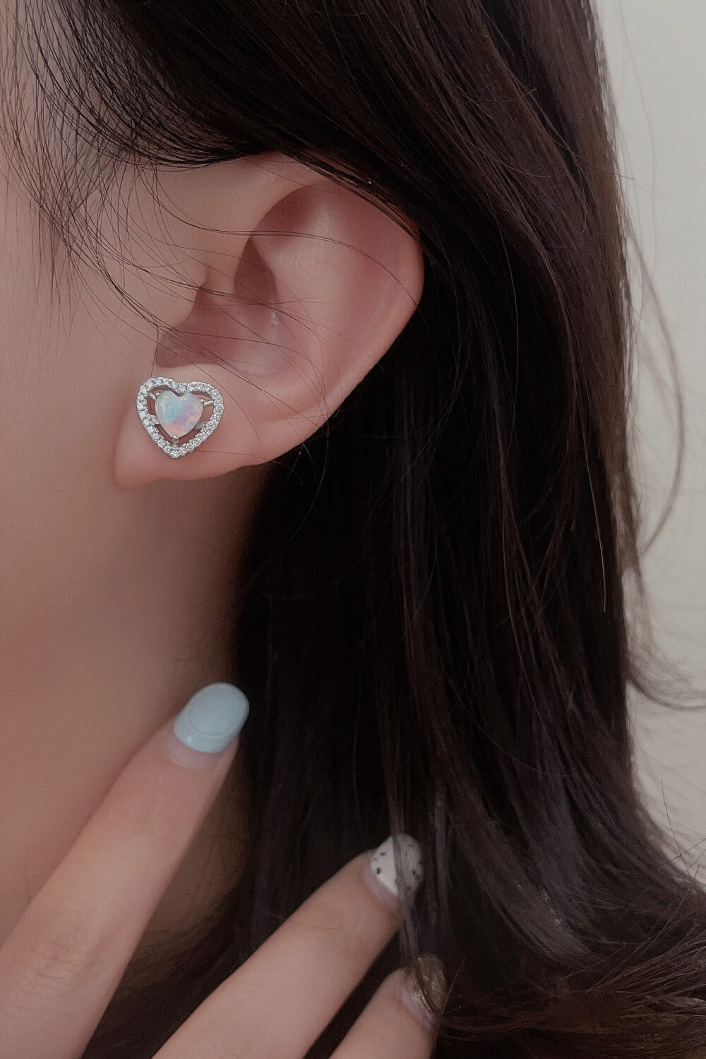 Opal Hjerte Sølv Studs