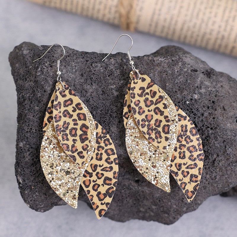 Leopard Print Leaf Earrings