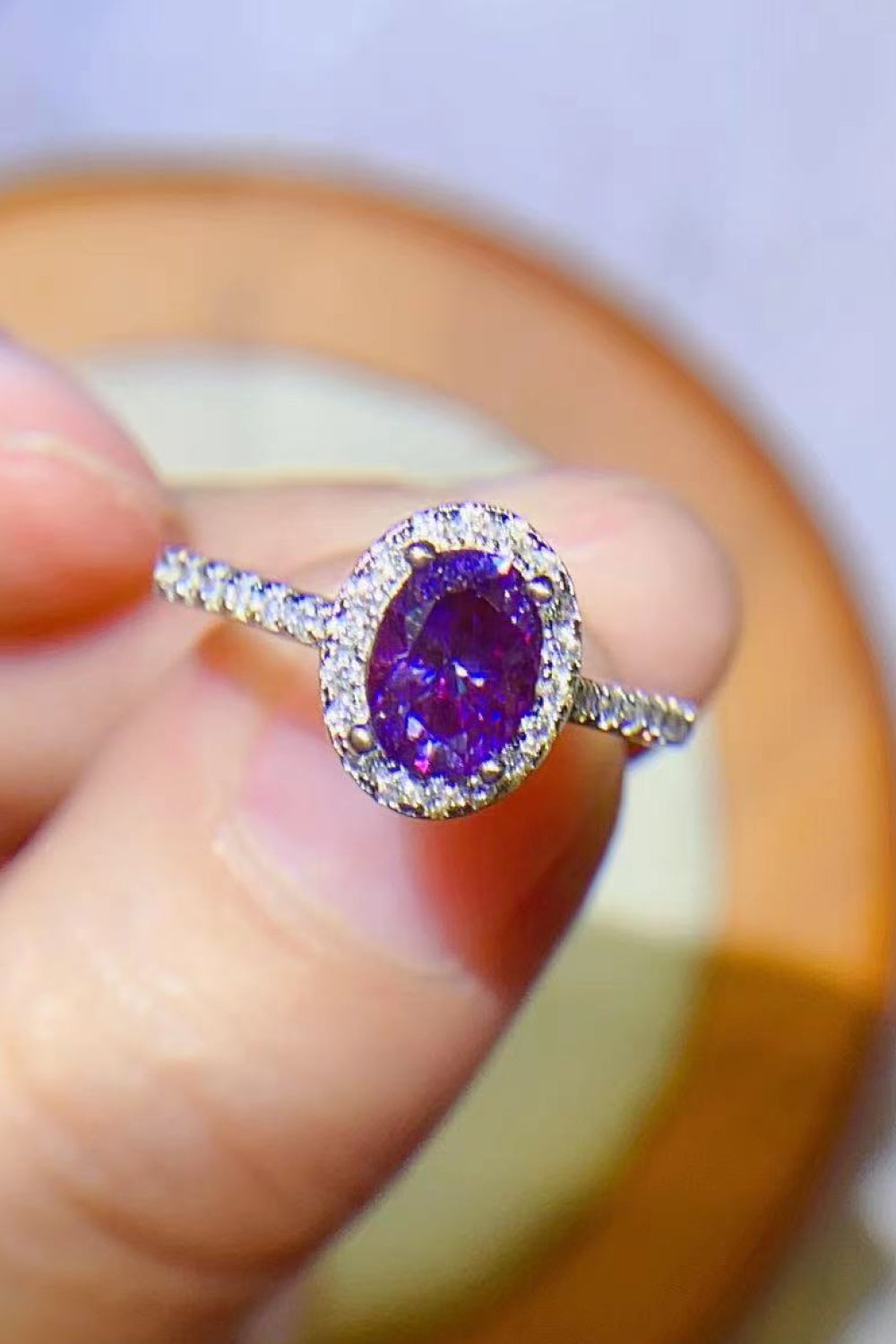 Paarse Moissanite Zilveren Ring