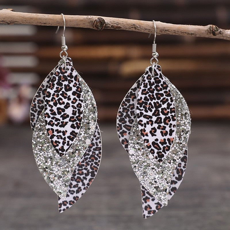 Leopard Print Leaf Earrings
