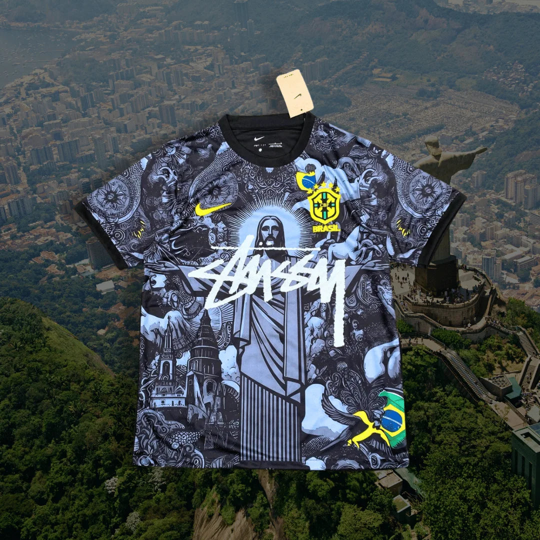 2024 Stussy Maglietta Brasile Nera - Gesù Cristo Il Redentore