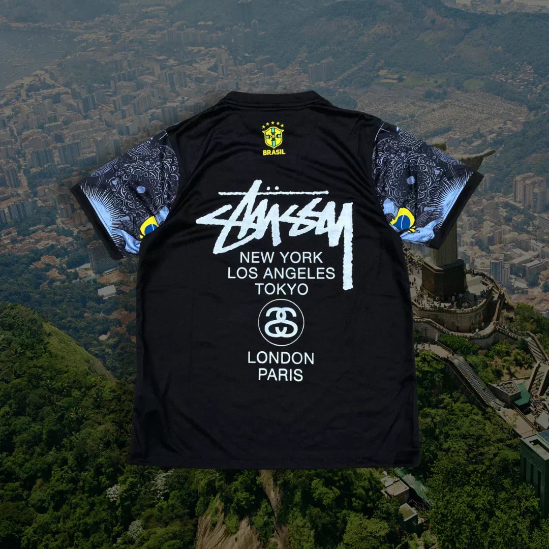 2024 Stussy Maglietta Brasile Nera - Gesù Cristo Il Redentore