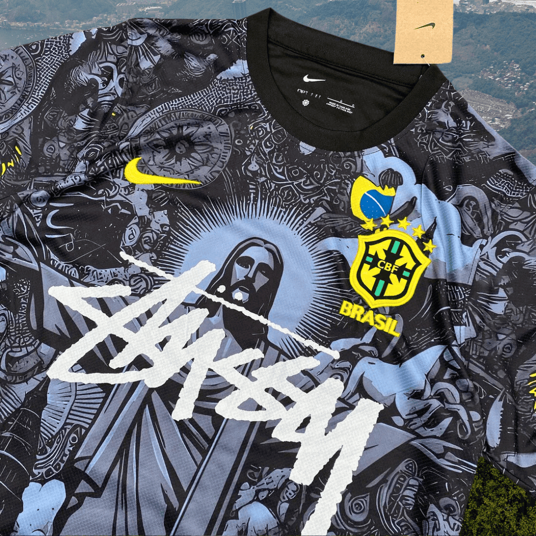 2024 Stussy Maglietta Brasile Nera - Gesù Cristo Il Redentore