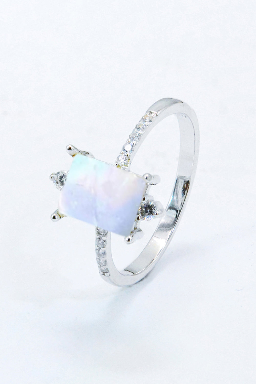 Square Moonstone Silver Ring (Platinum)