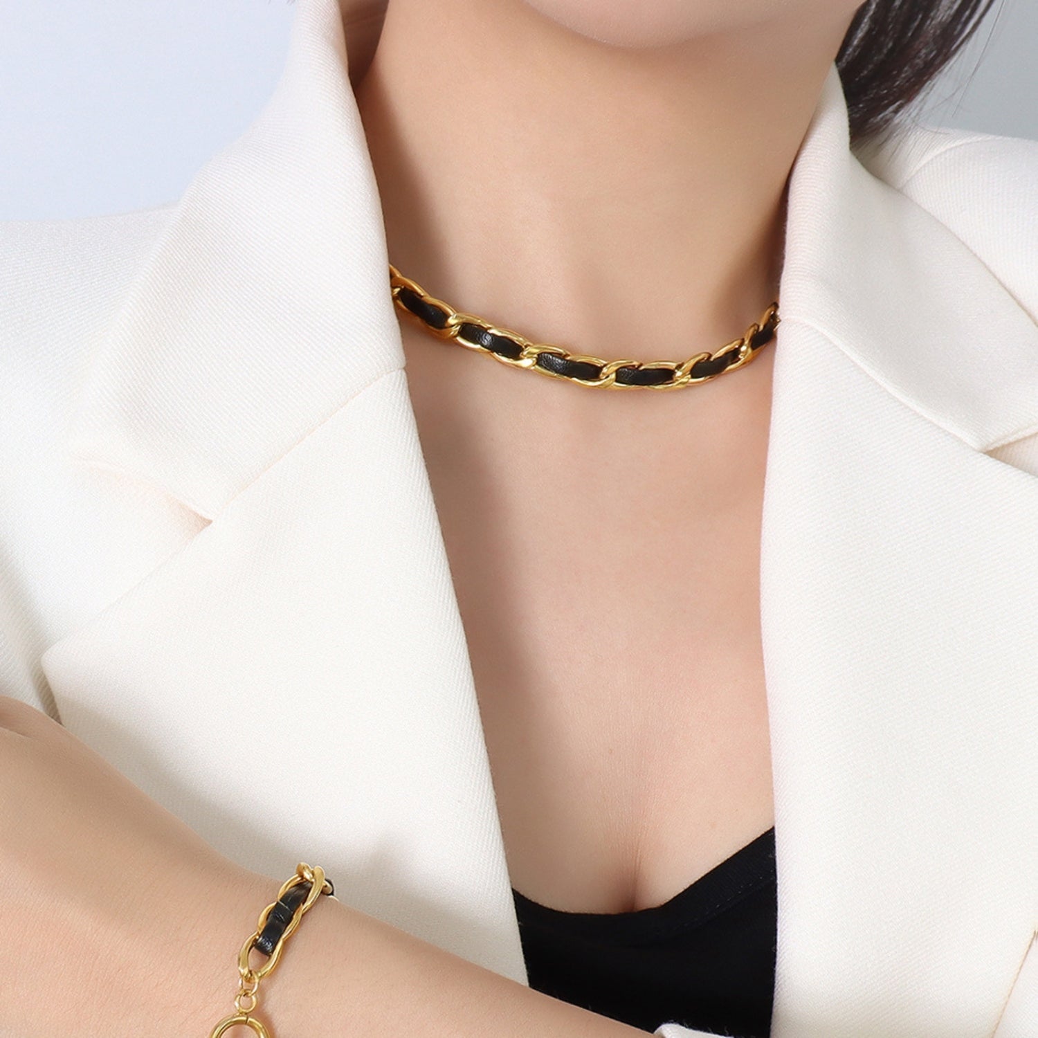 Guld Læder-Link Choker