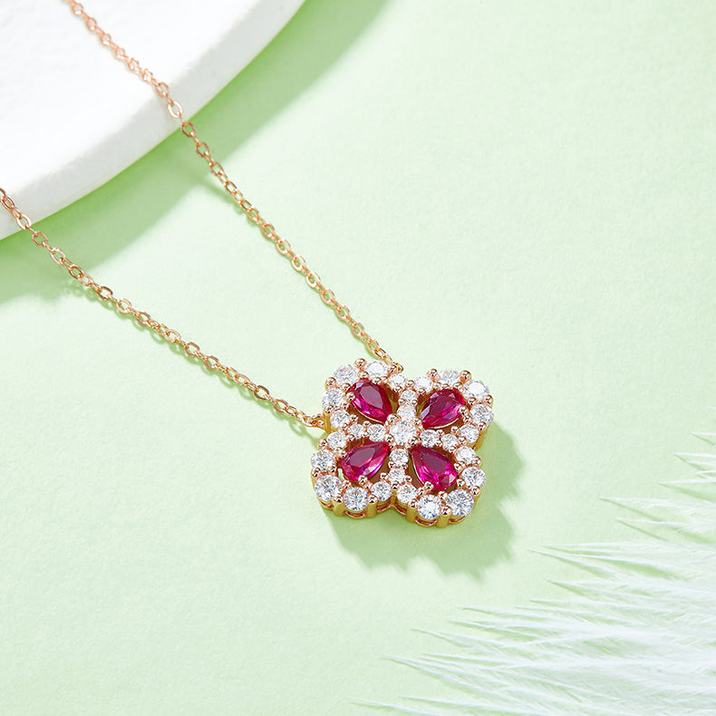Ciondolo in argento floreale Lab Ruby