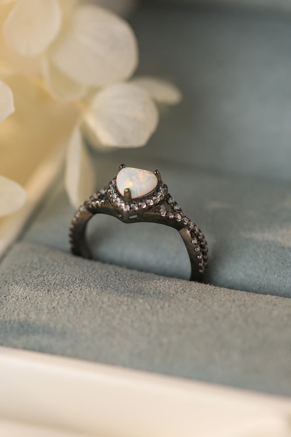 Sort Guld Opal Hjerte Ring