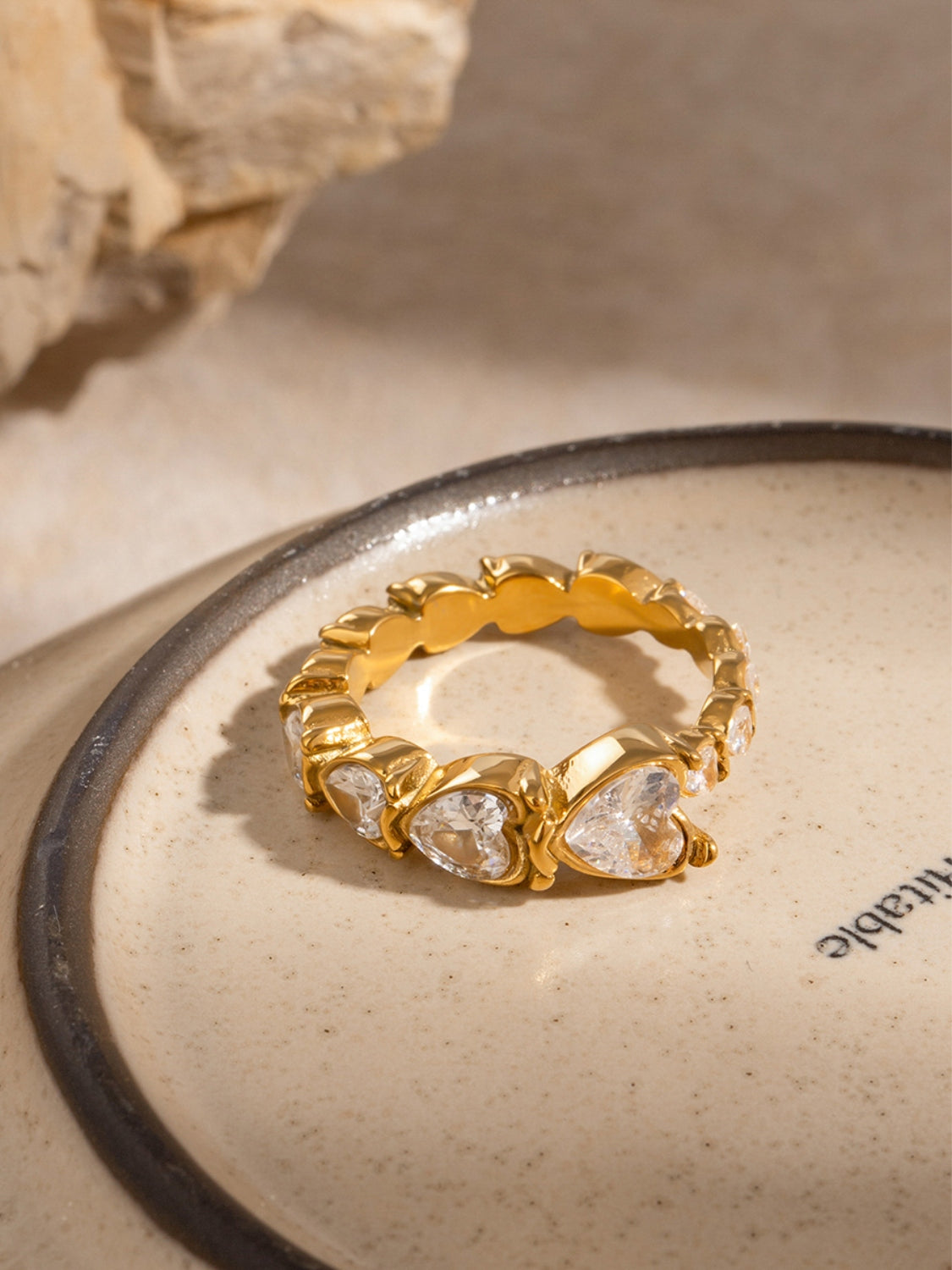 Rhinestone hjerte stål ring