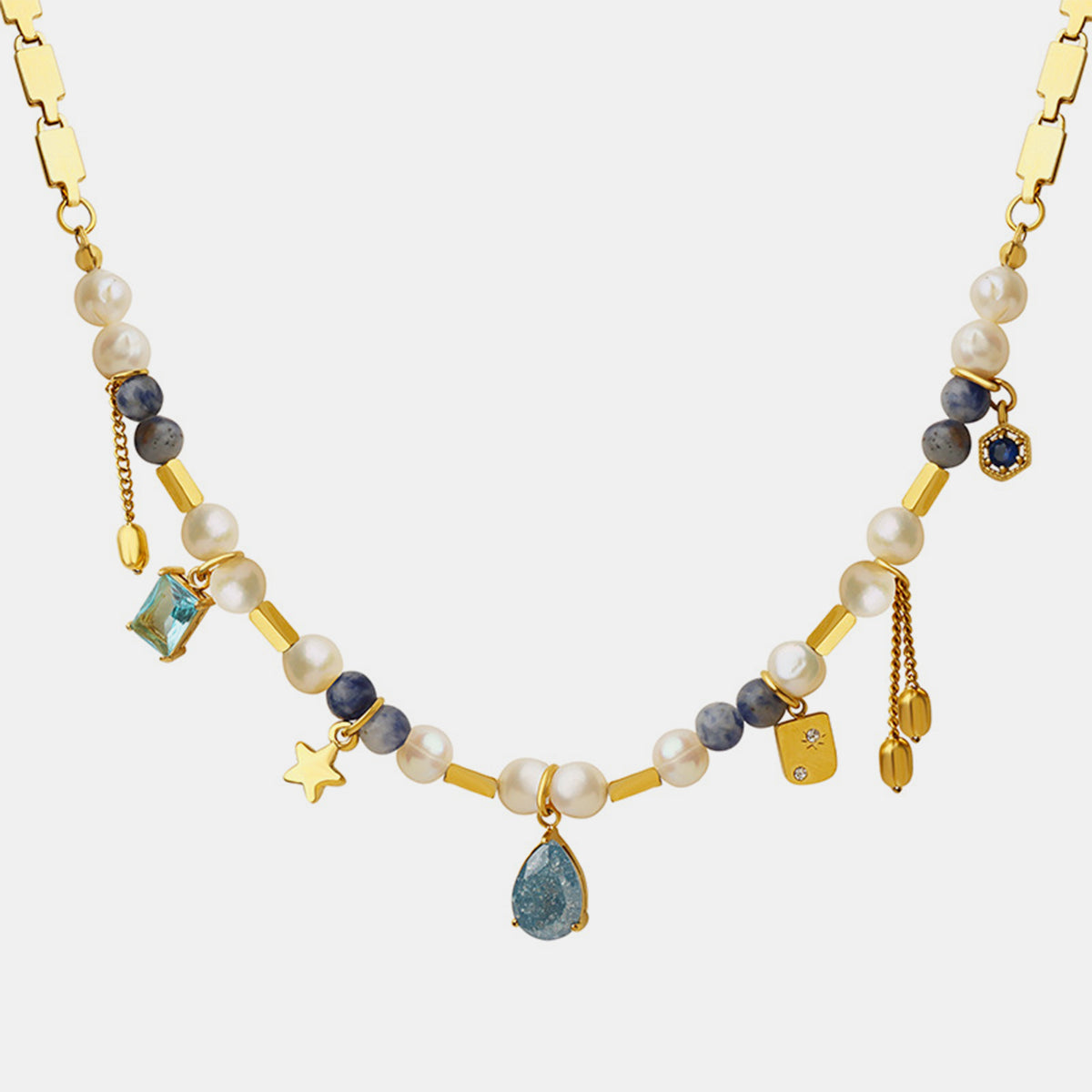 Gold Beaded Charm Necklace