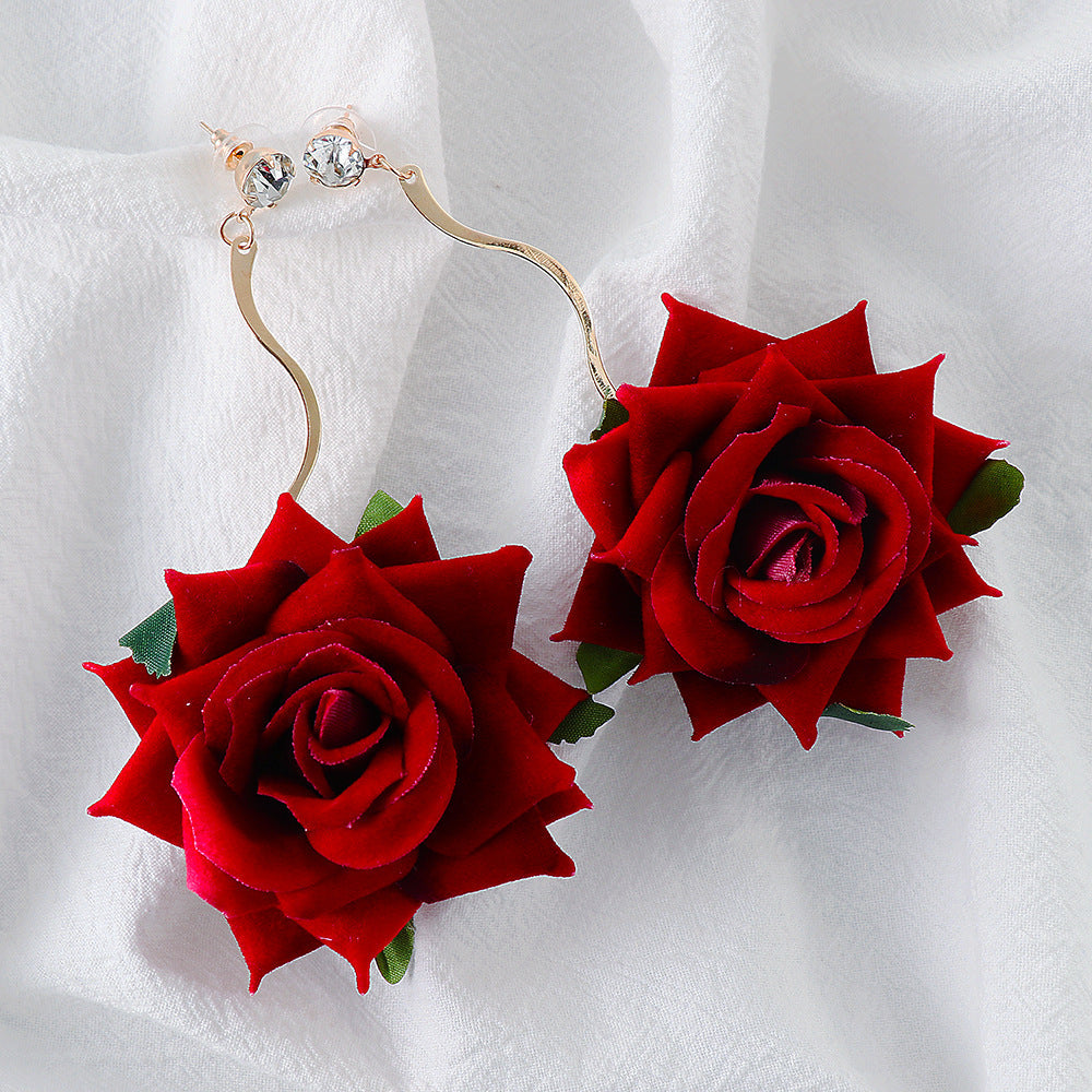 Alloy Rose Dangle Hoops