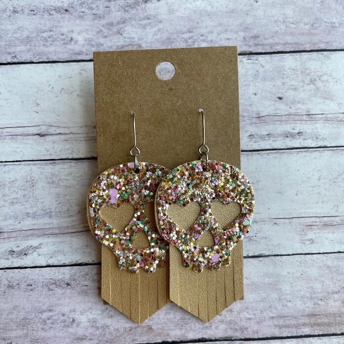 Orecchini a cerchio in pelle con teschio di paillettes