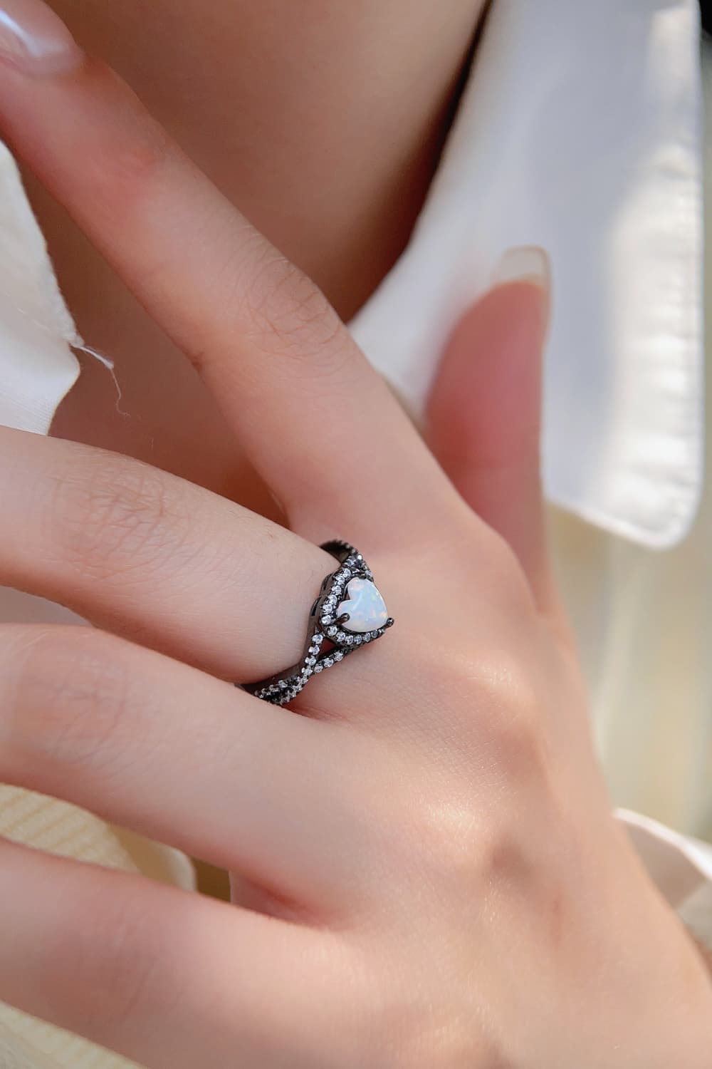 Sort Guld Opal Hjerte Ring