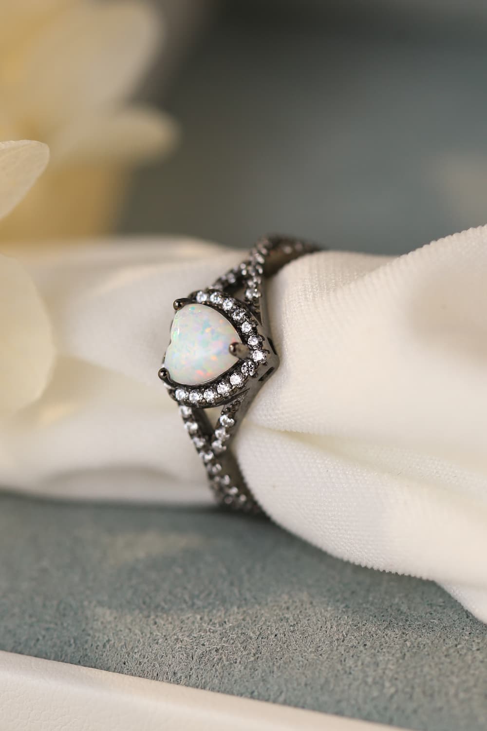 Sort Guld Opal Hjerte Ring