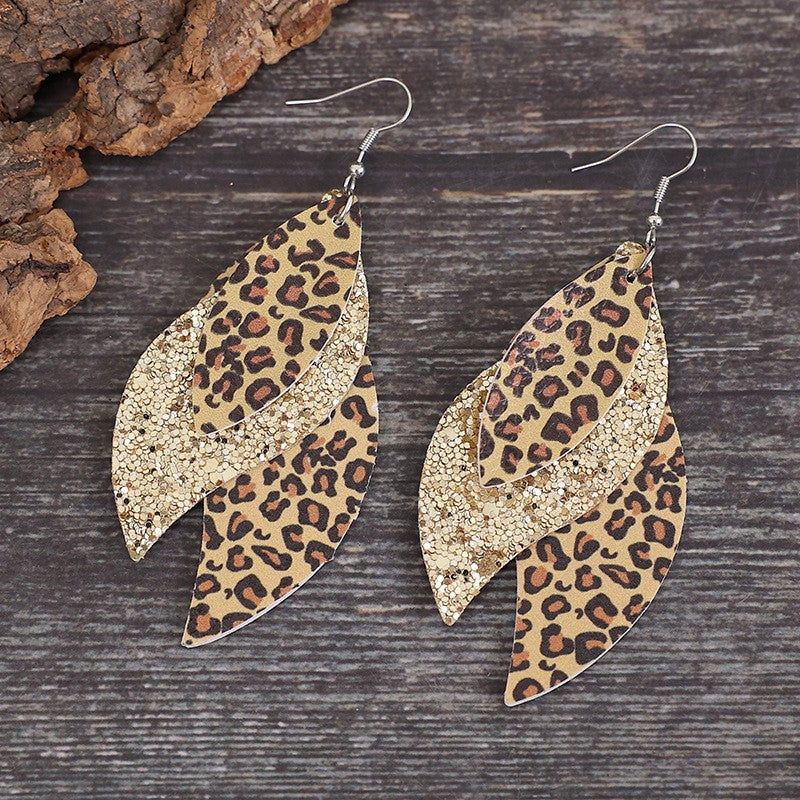 Leopard Print Leaf Earrings