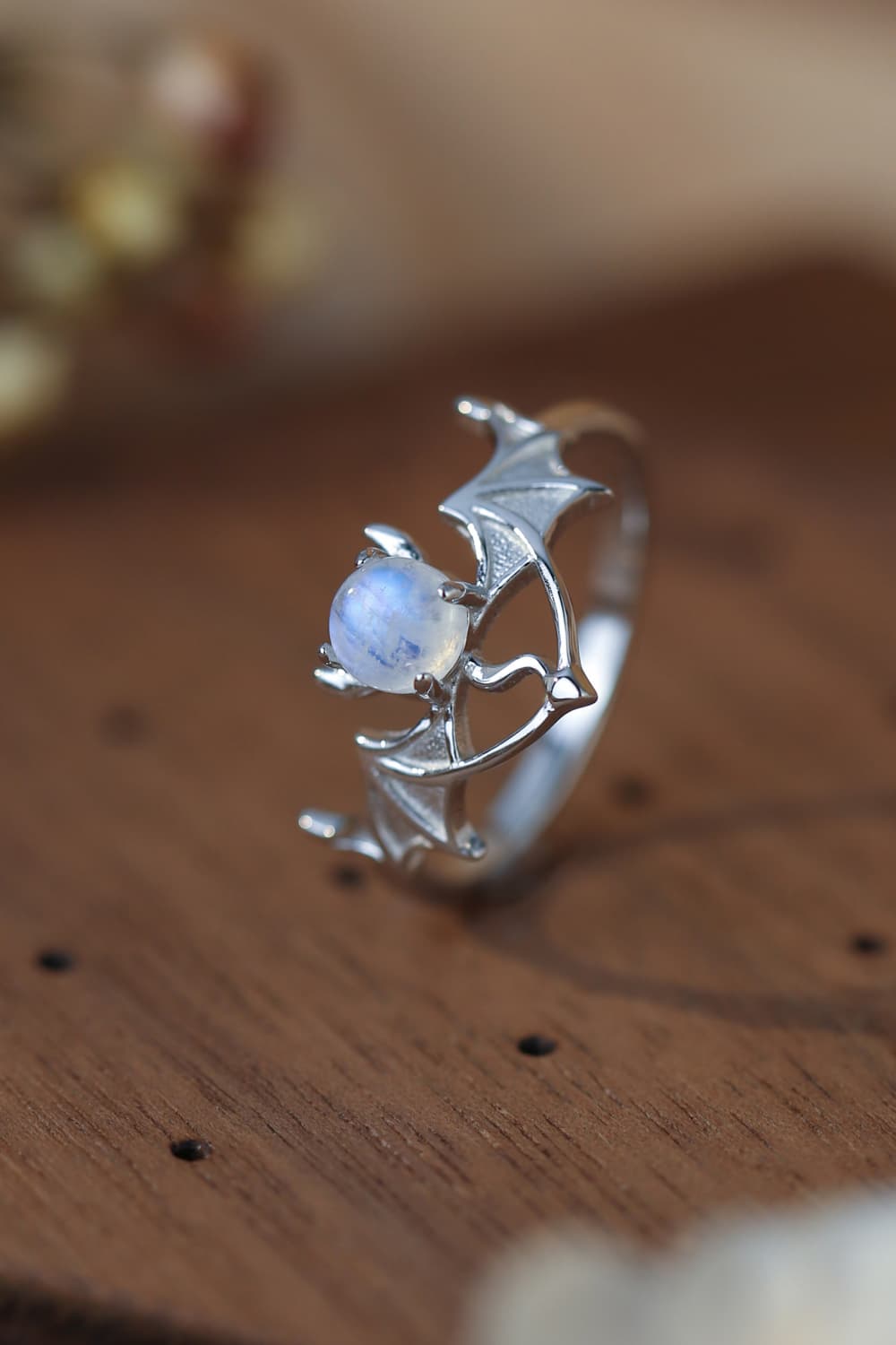 Moonstone Bat Silver Ring