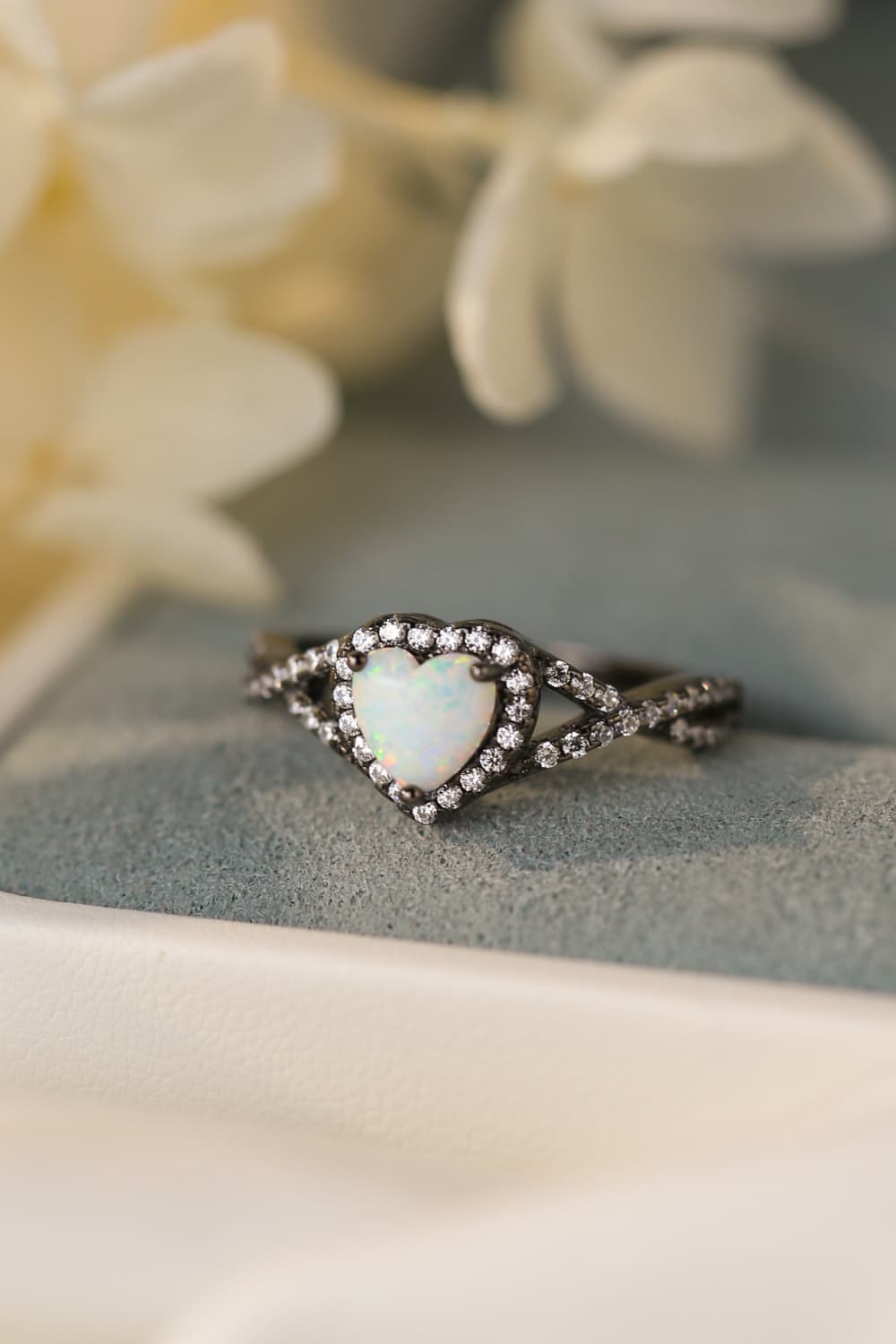 Sort Guld Opal Hjerte Ring