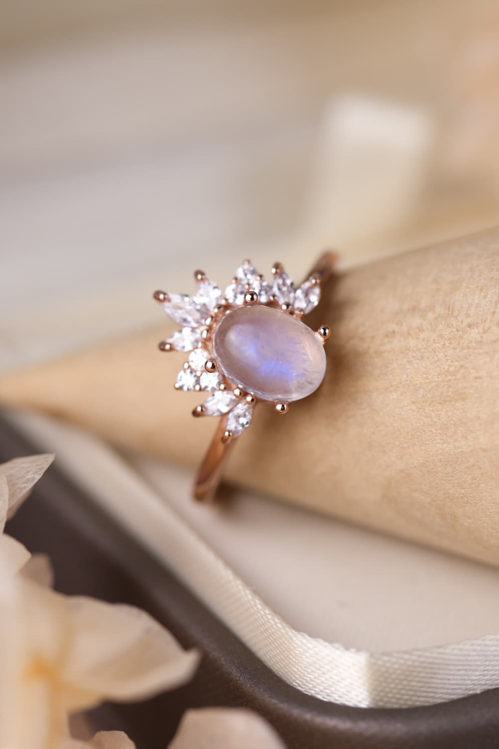 Rose Gold Moonstone Silver Ring