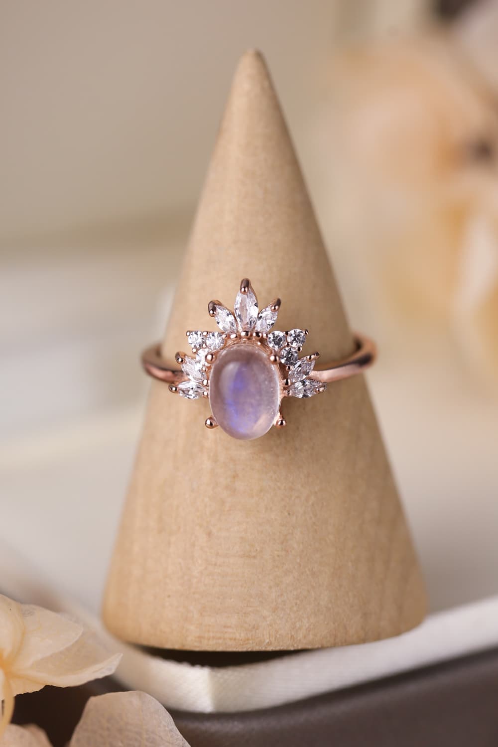 Rose Gold Moonstone Silver Ring