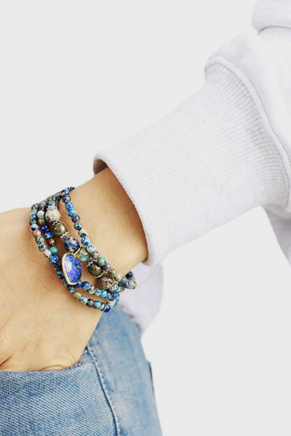 Royal Gemstone Triple-Layer Heart Bracelet
