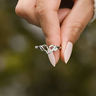 Hand Heart Open Silver Ring