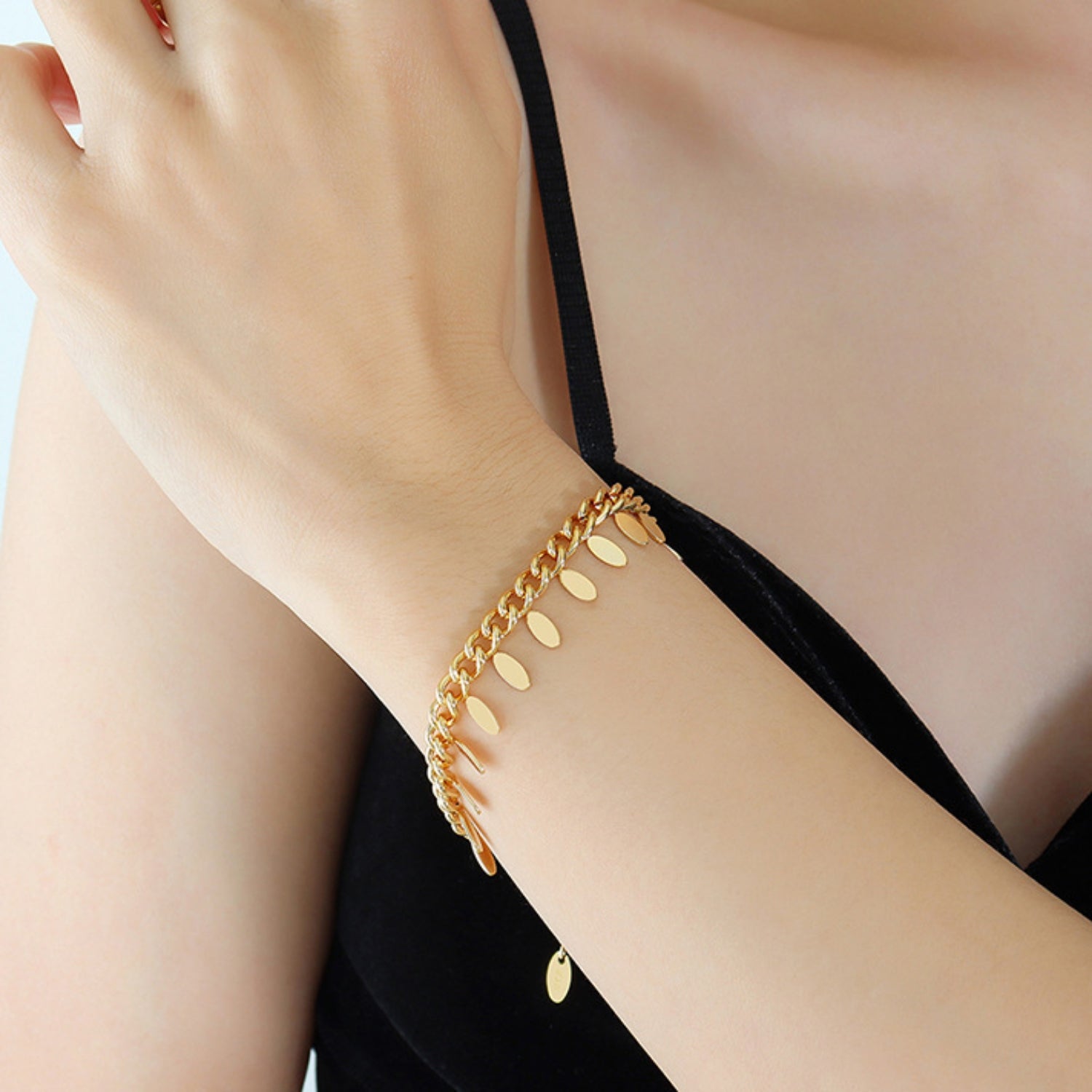 Leaf Charm Steel Bracelet