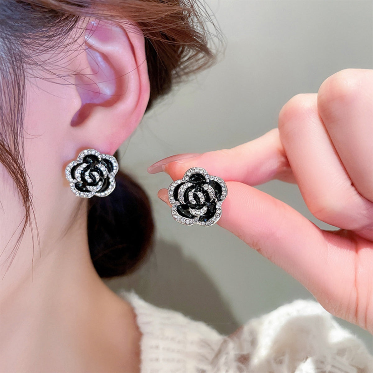 Kobber Blomster Rhinestone Studs