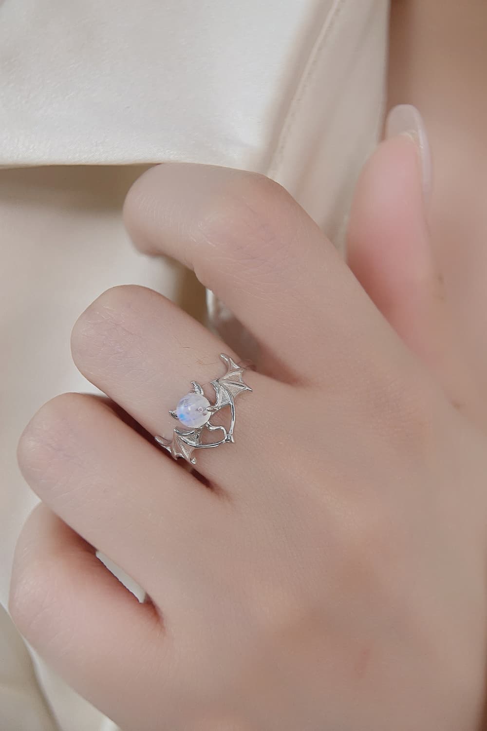 Moonstone Bat Silver Ring