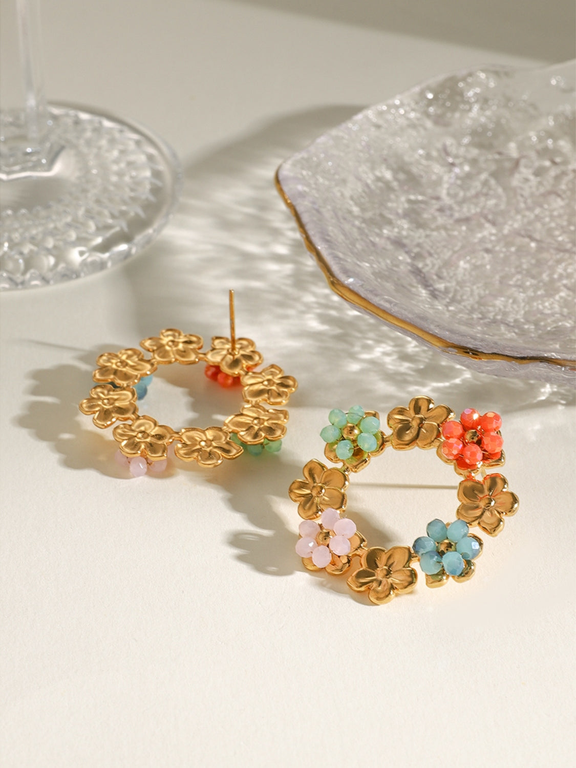 Krystal Blomster Stål Studs