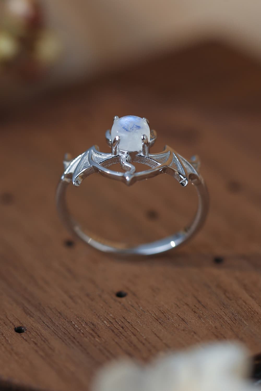Moonstone Bat Silver Ring