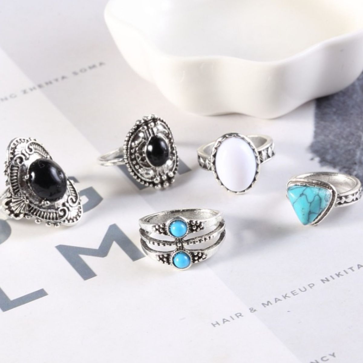 Collezione di Anelli Multipli Turchese